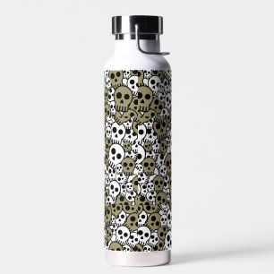 Gold Gothic Skull Pattern Print Water Bottle