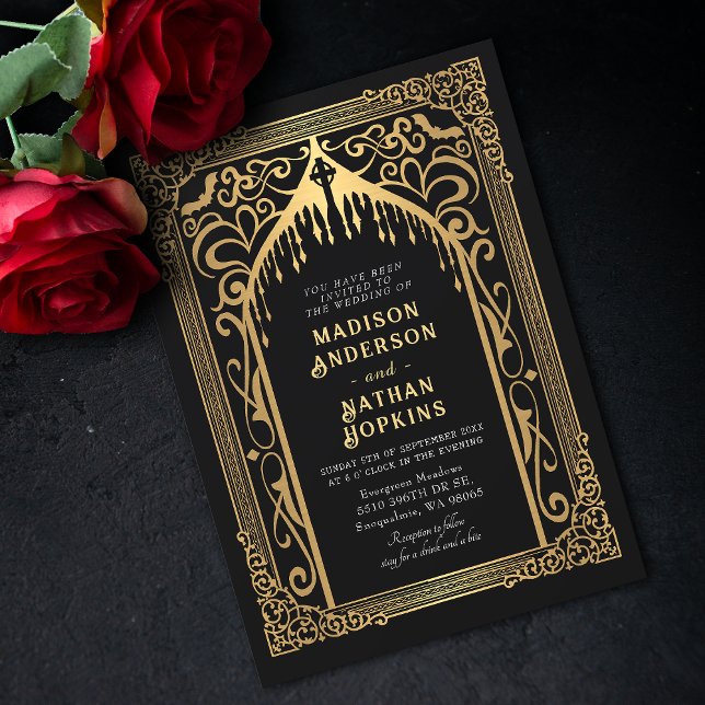 Gold Gothic Vampire Cathedral Wedding Invitation (Creator Uploaded)