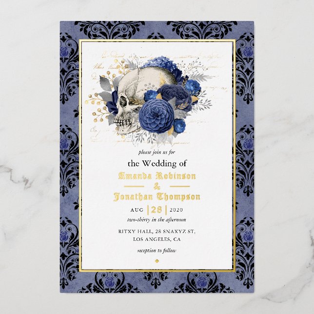 Gold Gothique Floral Mariage Foil Invitation (Recto)