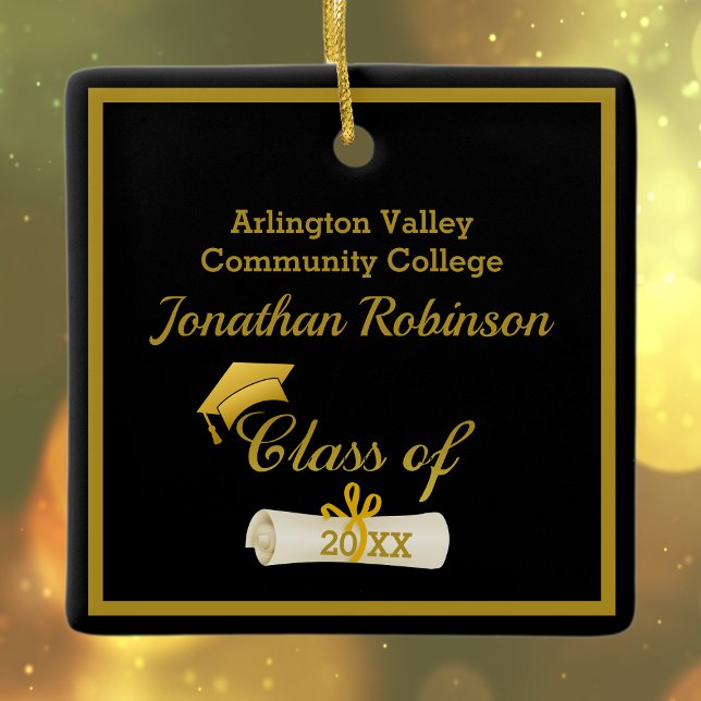 Gold Grad Cap and Diploma Ceramic Ornament (Creator Uploaded)