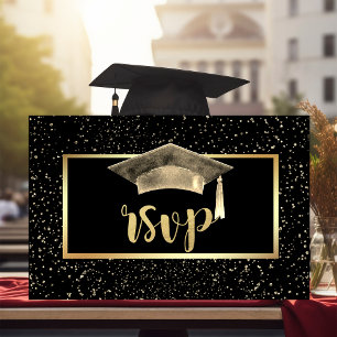 Gold Grad Cap,Confetti Graduation Party  RSVP Card