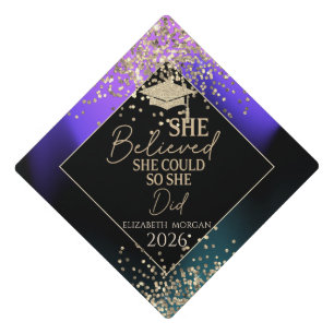 Gold Grad Cap,Confetti Ombre She Believed Graduation Cap Topper