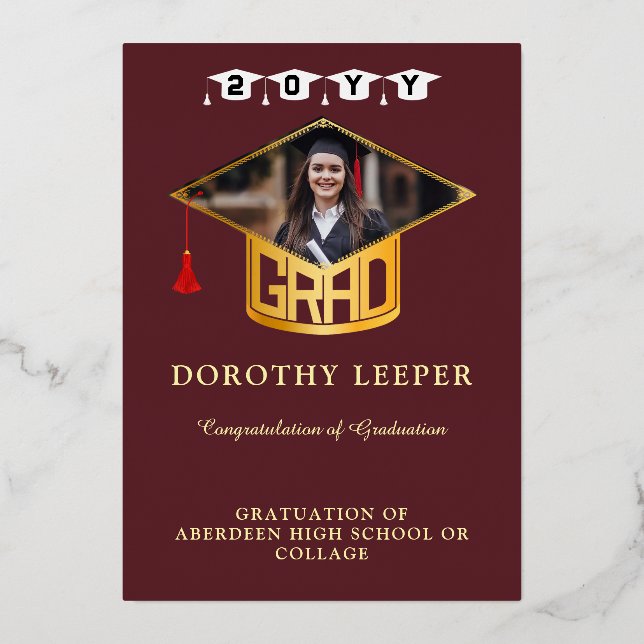 Gold Grad Cap & Photo Graduation Announcement (Front)