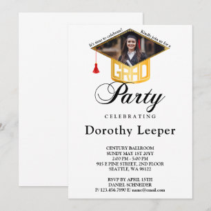 Gold Grad Cap & Photo Graduation Party Invitation