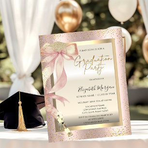 Gold Grad Cap,Pink Bow Glass Rose Gold Photo Invitation