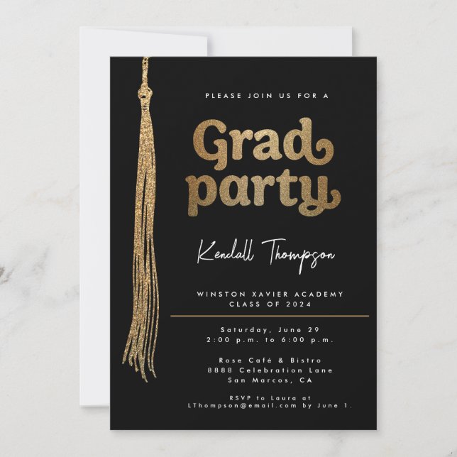 Gold Grad Cap tassel Custom Graduation Party Invitation (Front)