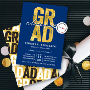 Gold GRAD Class of 2026 Stylish Graduation Party Invitation
