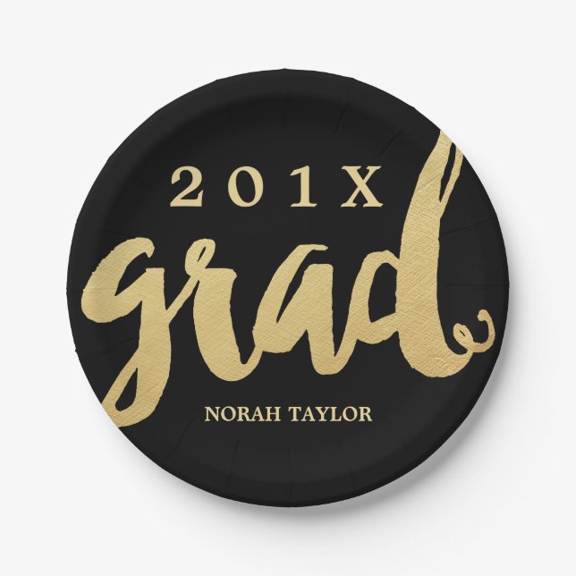 Gold Grad | Graduation Party Plates | Lg Text (Front)