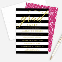 Gold Grad Party Black White Stripes