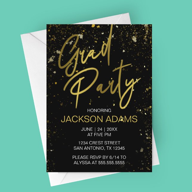 Gold Grad Party Modern Graduation Party Invitation (Gold and Black Graduation Party Invitation)