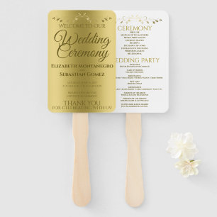Gold Gradient Elegant Flourish Wedding Program Hand Fan