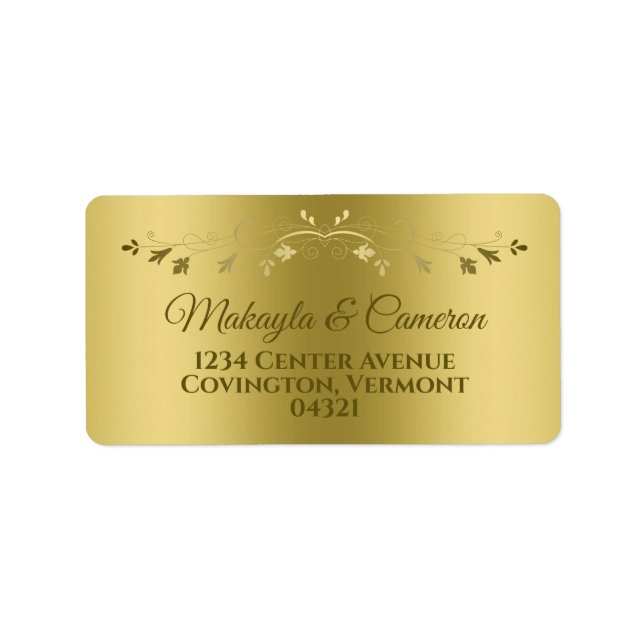 Gold Gradient & Filigree Elegant Wedding Address Label (Front)