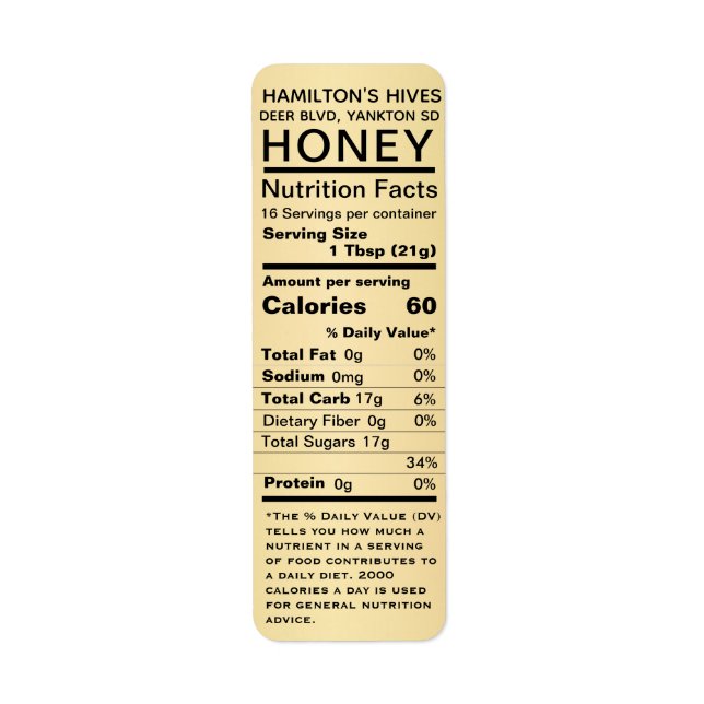 Gold Gradient Honey Valeur nutritive Adresse de re (Devant)