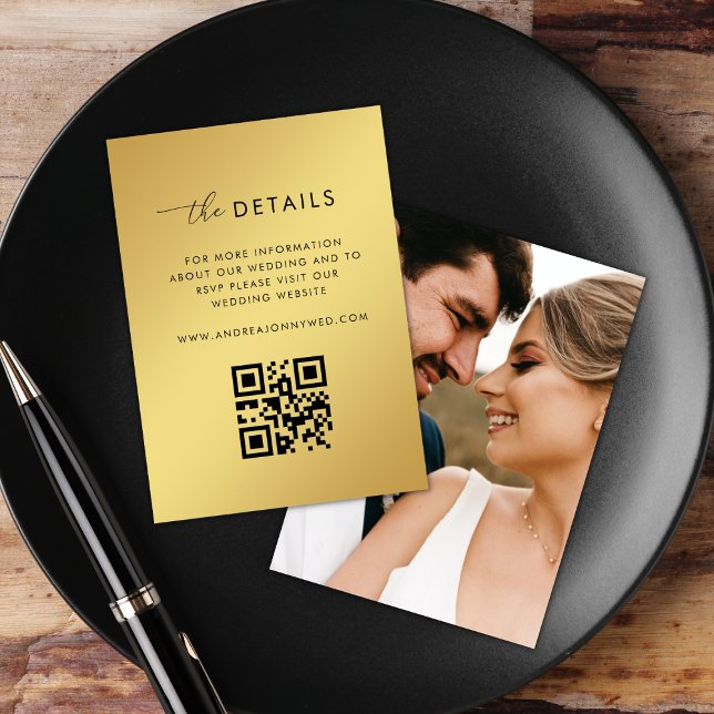 Gold Gradient QR Code Photo the Details Wedding En Enclosure Card (Creator Uploaded)
