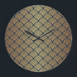 Gold Gradient: Seamless Art Deco Large Clock<br><div class="desc">Seamless Art Deco Pattern with Gold Gradient
Glamourous Art Deco with gold gradient. Luxurious and chic!
Art Deco gold gradient,  a classic pattern with elegance.
pattern,  deco,  gold,  blue,  illustration,  seamless,  background,  black,  abstract,  texture,  paper,  vintage,  gift,  retro,  geometric,  luxury,  fabric,  ornament,  shape,  textile</div>