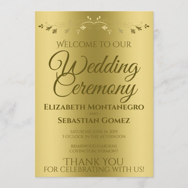 Gold Gradient & Vintage Filigree Elegant Wedding Program (Front)