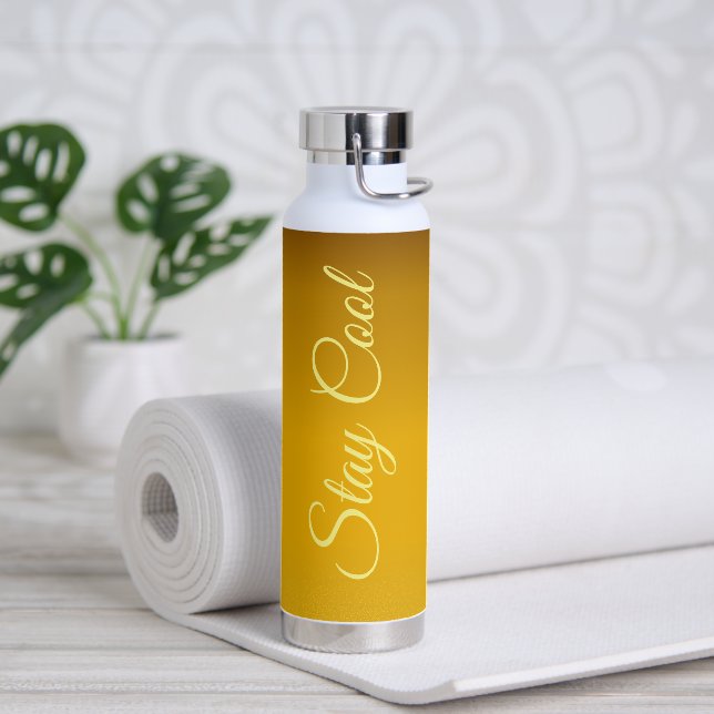 Gold Gradient With Fancy Text Stay Cool Water Bottle (Yoga)