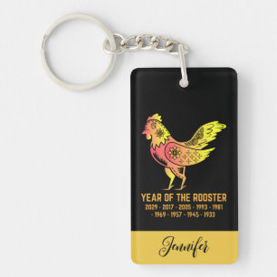 Gold Gradient Year Of Rooster Zodiac Name Black Keychain