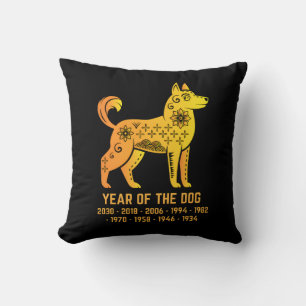 Gold Gradient Year Of The Dog Zodiac Black Throw Pillow