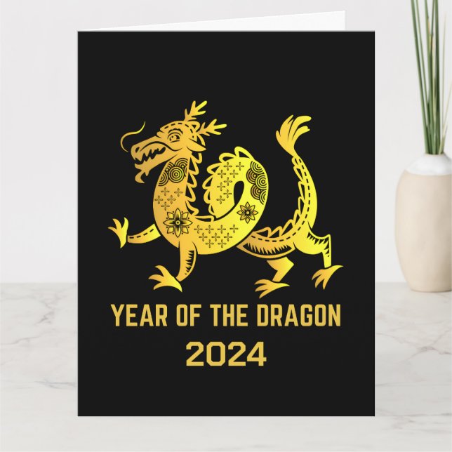 Gold Gradient Year Of The Dragon 2024 New Year Card (Front)