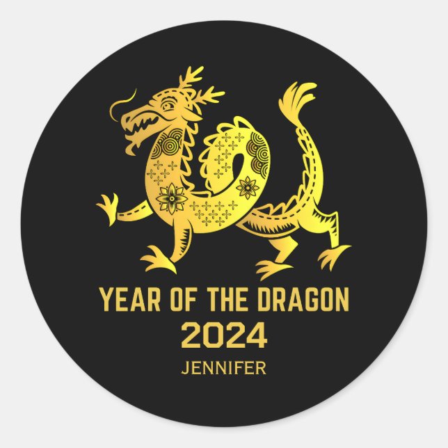Gold Gradient Year Of The Dragon 2024 New Year Classic Round Sticker (Front)