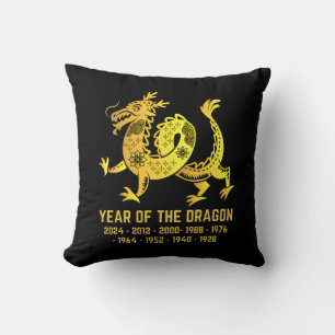Gold Gradient Year Of The Dragon Zodiac Black Throw Pillow