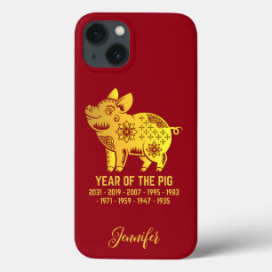Gold Gradient Year Of The Pig Zodiac Name Red iPhone 13 Case