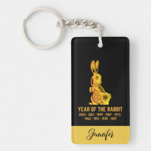 Gold Gradient Year Of The Rabbit Zodiac Name Black Keychain