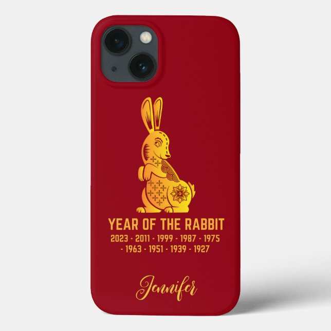 Gold Gradient Year Of The Rabbit Zodiac Name Red Case-Mate iPhone Case (Back)