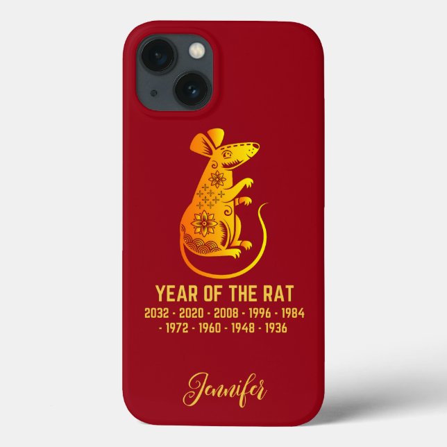Gold Gradient Year Of The Rat Zodiac Name Red Case-Mate iPhone Case (Back)