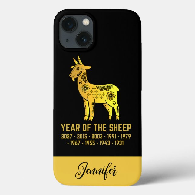 Gold Gradient Year Of The Sheep Zodiac Name Black Case-Mate iPhone Case (Back)