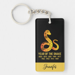 Gold Gradient Year Of The Snake Zodiac Name Black Keychain