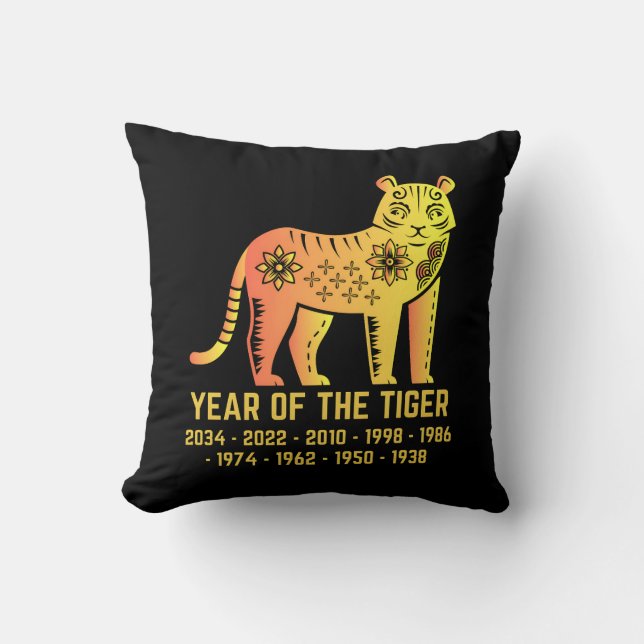 Gold Gradient Year Of The Tiger Zodiac Black Throw Pillow (Front)