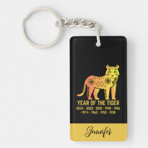 Gold Gradient Year Of The Tiger Zodiac Name Black Keychain