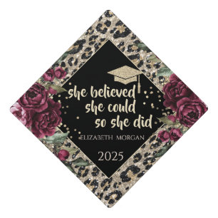 Gold Graduate Cap,Confetti Leopard,Roses Graduation Cap Topper