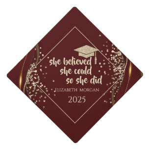 Gold Graduate Cap,Glitter Confetti Dark Red  Graduation Cap Topper