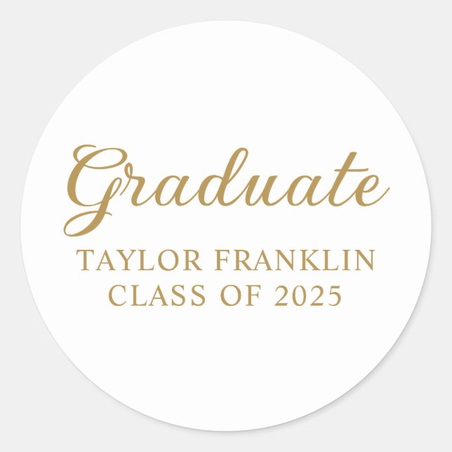 Gold Graduate Classic Round Sticker (Front)