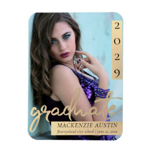 Gold Graduate Elegant Brush Photo Announcement Magnet