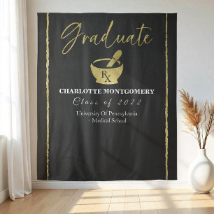 Gold Graduate Pharmacy School Graduation Backdrop Tapestry