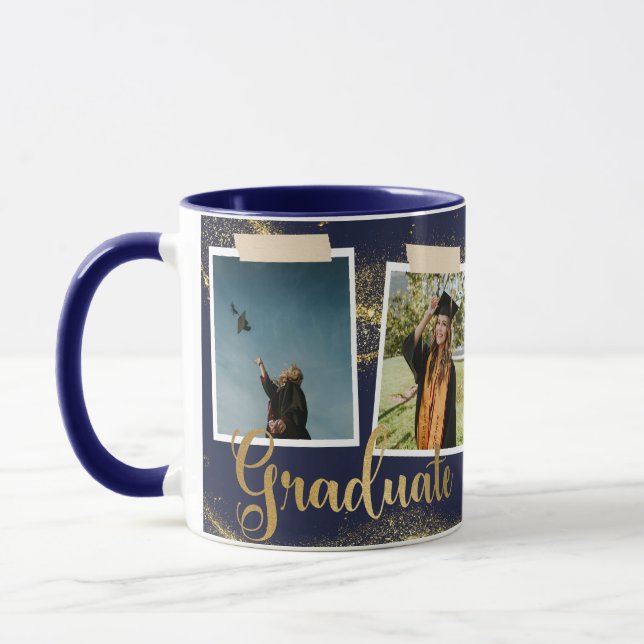 Gold Graduate Photo Name Blue Graduation  Mug (Left)