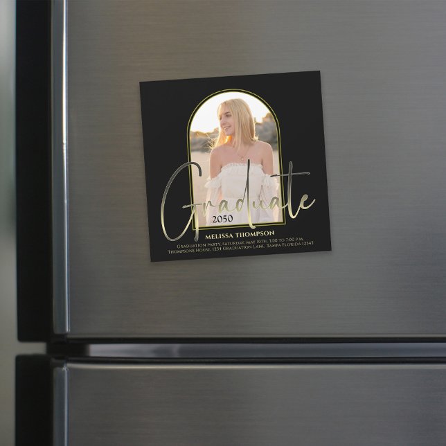 Gold Graduate Script Black Arch Photo Magnetic (Creator Uploaded)