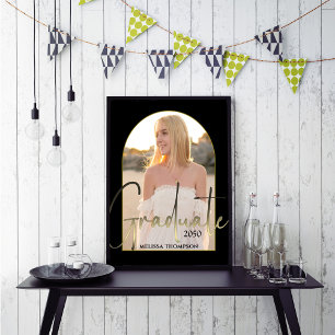 Gold Graduate Script Black Arch Photo Party Poster