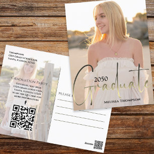 Gold Graduate Script Black Photo QR Code Website Postcard