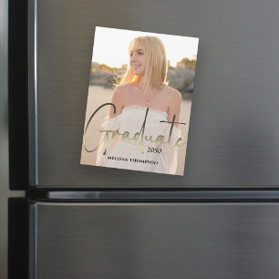 Gold Graduate Script Black Photo Simple Magnetic