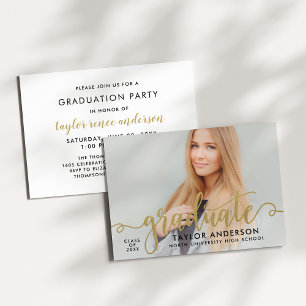 Gold Graduate Script Photo Graduation Party Invitation