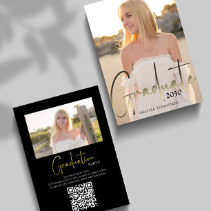 Gold Graduate Stylish Black Calligraphy Photo Invitation