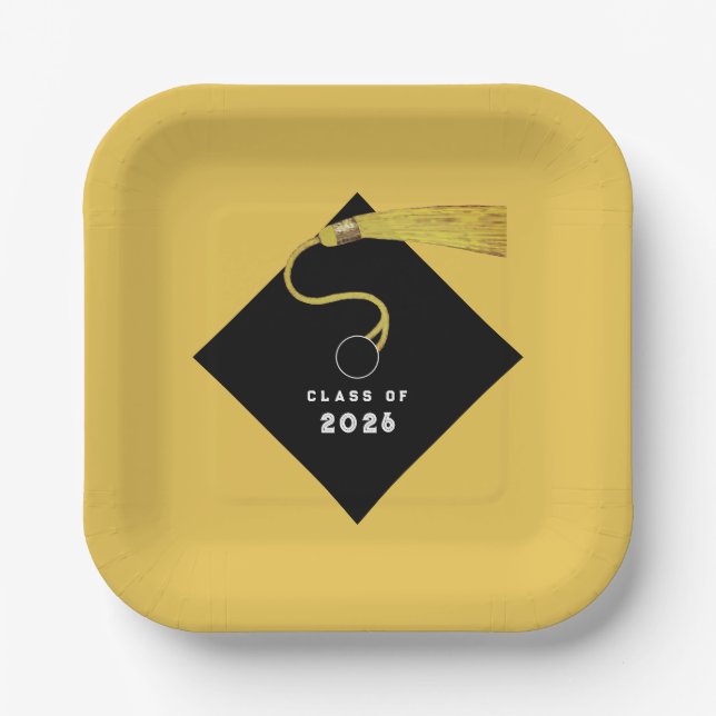 Gold Graduation 2025 Party Paper Plate (Front)