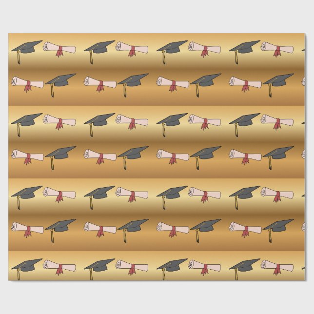 Gold Graduation Cap and Diploma Wrapping Paper (Flat)