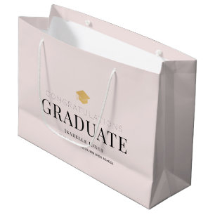 Gold Graduation Cap Blush Pink Graduation Large Gift Bag