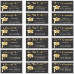 Gold Graduation Cap Class Year Address Labels